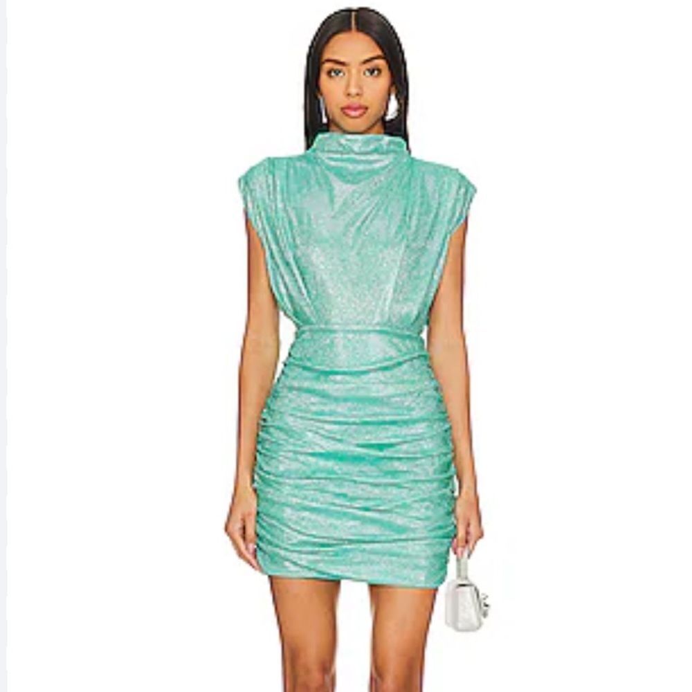 NWT Line & Dot Kaylani Dress in Teal metallic ruched mini party Revolve XS